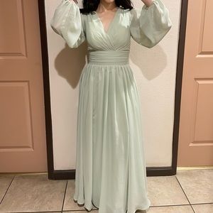 Chiffon V-Neck Long Sleeve Bridesmaid Dress